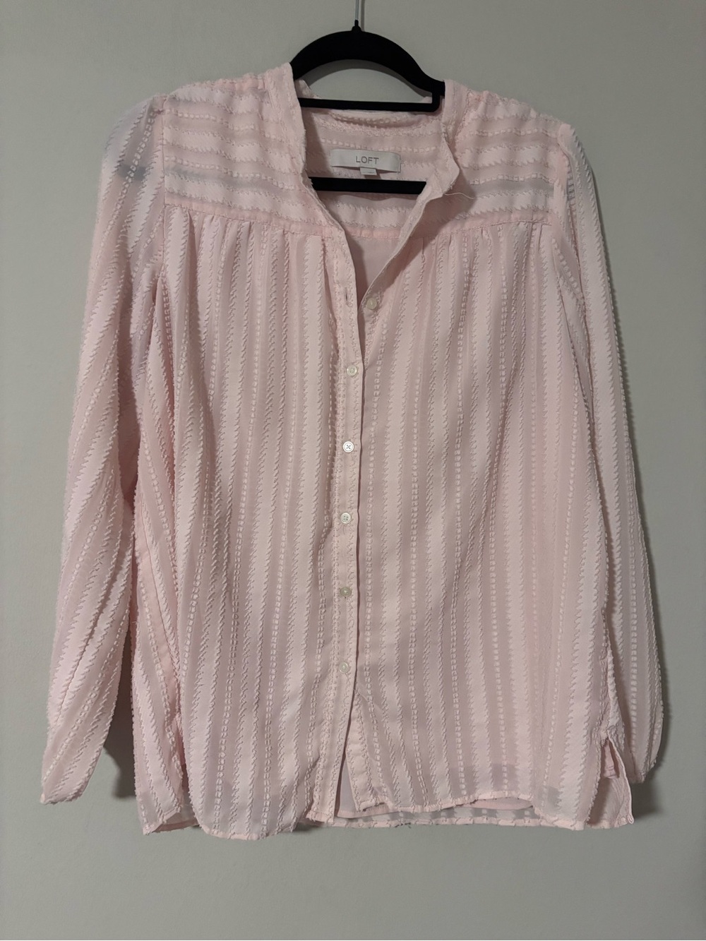 LOFT - Light Pink Textured Button-Up Blouse - size L